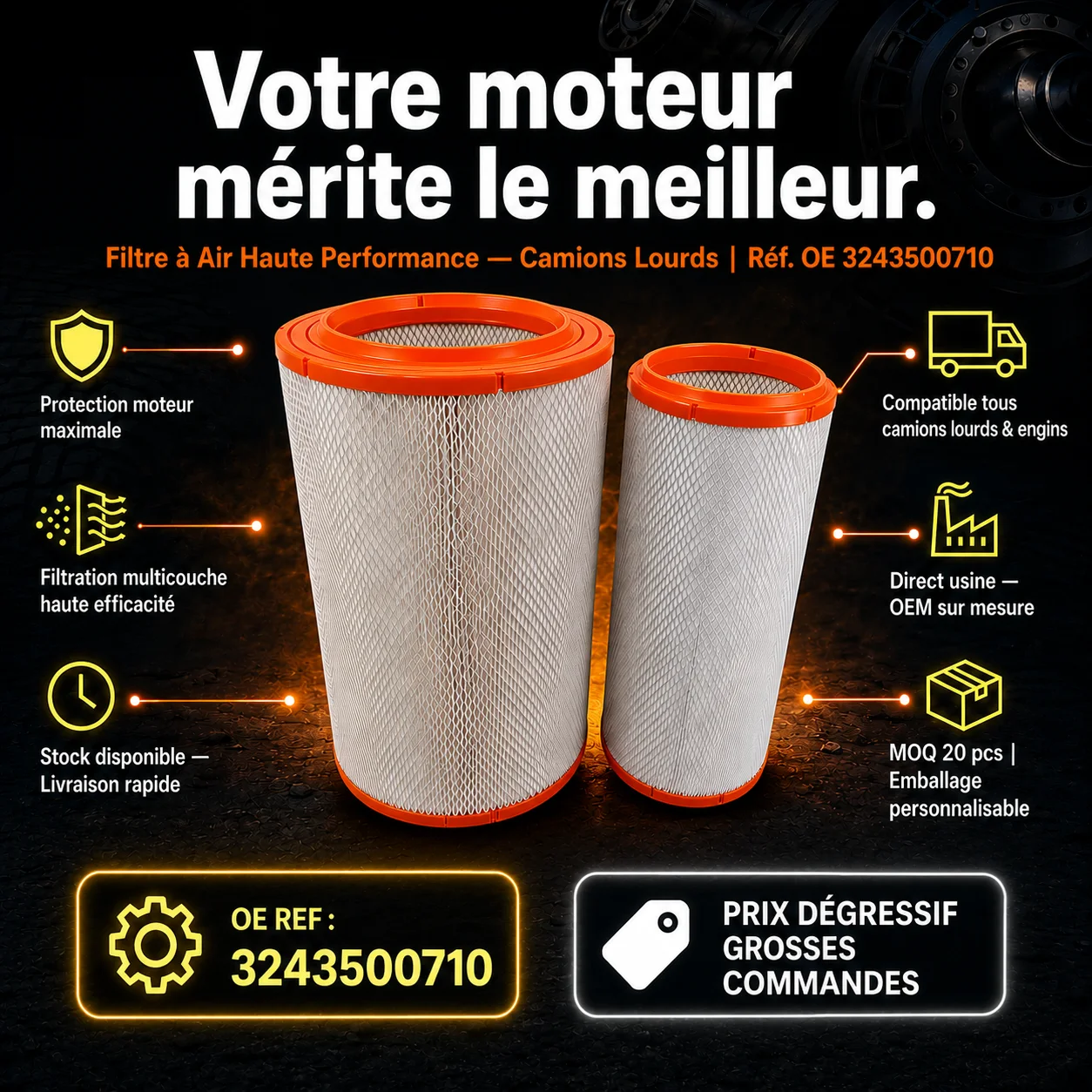 Filtre à air élément de pièces de camion lourd en gros OE 3243500710