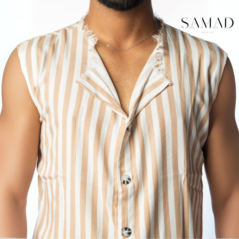 👕 Chemise sans manches à rayures beige et blanc