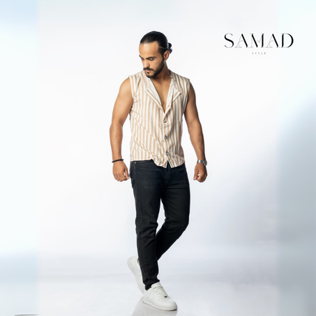 👕 Chemise sans manches à rayures beige et blanc