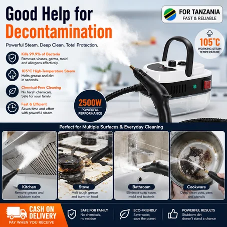 Kisafishaji wa Steam cha 2500W – Nguvu ya Usafi Bila Sabuni!