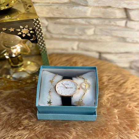 ساعة نسائية جلدية + هدية