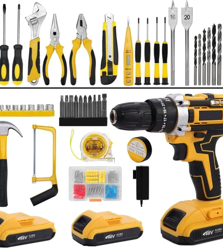 اخرى أدوات كهربائية بقوة 48 فولت، مثقاب كهربائي لاسلكي و 128 قطعة