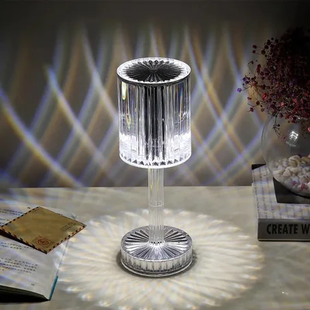Lampe de Table en cristal à intensité réglable, 16 couleurs, tactile, lumière changeante, ambiance romantique, Bar, acrylique, Rechargeable par USB لمبة مكتب كريستالية بإضاءة متعددة  الألوان