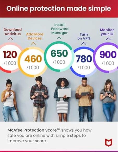 McAfee Total Protection 2024 | 1 Year  | 5 Device | Cybersecurity Software Includes Antivirus, Secure VPN, Password Manager, Dark Web Monitoring | Key Card