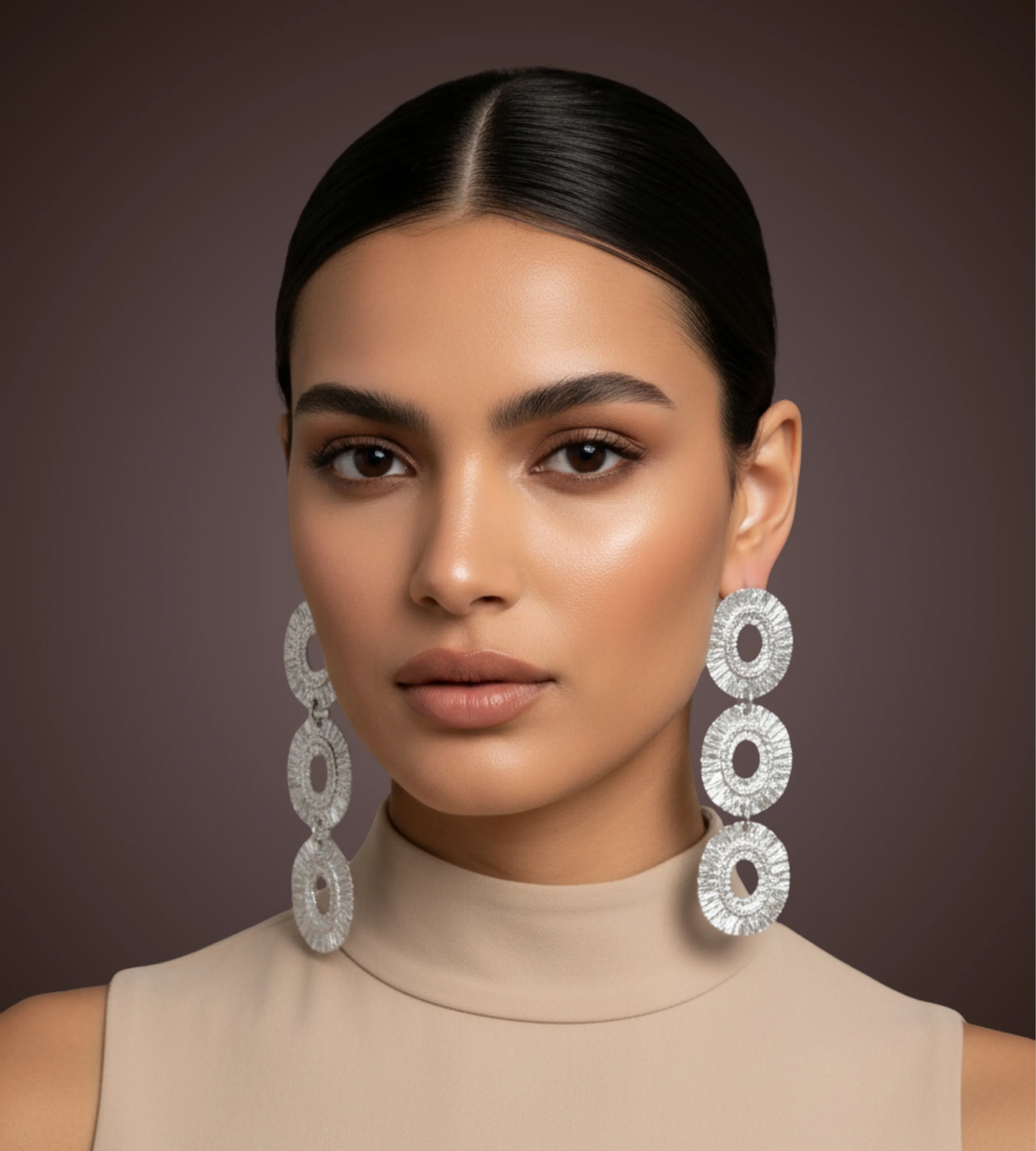 أقراط متدلية هندسية مجوفة بلون موحد