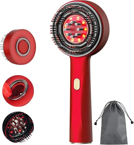 فرشاة تدليك الشعر الكهربائية , اداة توزيع زيت الشعر وتدليك فروة الرأس , مقاوم للماء بدرجة IPX7 لتدليك فروة الرأس العميقة، 650 نانومتر للعلاج بالضوء الاحمر يحسن الدورة الدموية     ينشط بصيلات