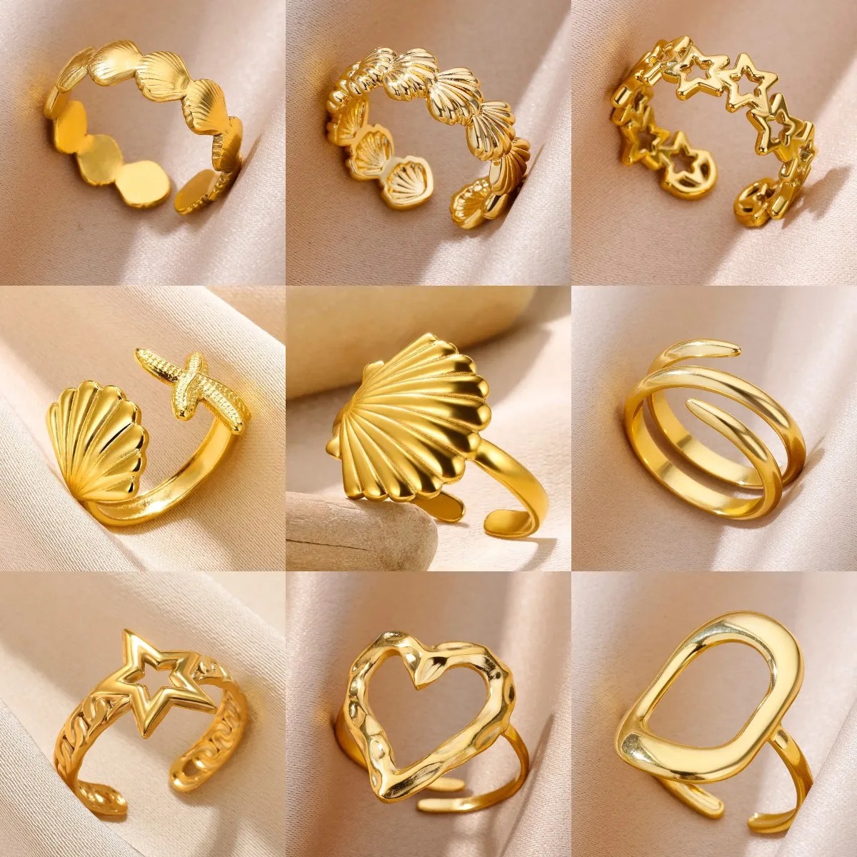 Anillo Concha Dorada – Acero Inoxidable 316L