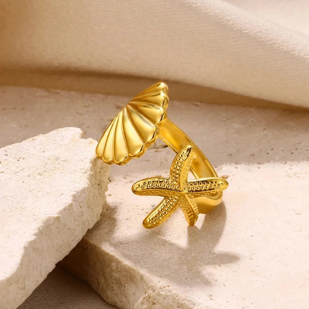 Anillo Concha Dorada – Acero Inoxidable 316L