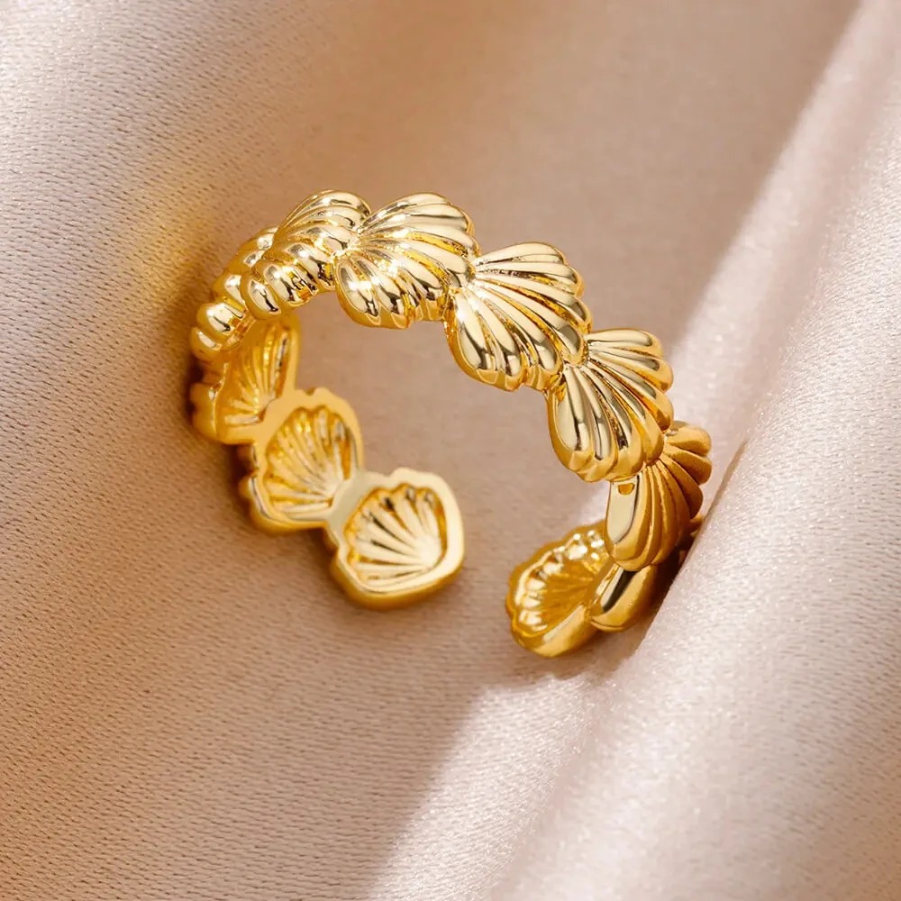 Anillo Concha Dorada – Acero Inoxidable 316L