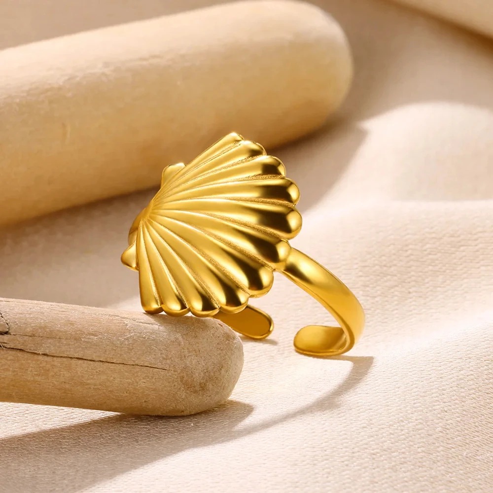 Anillo Concha Dorada – Acero Inoxidable 316L