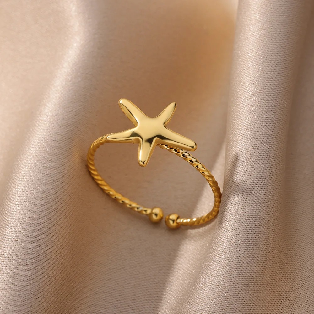 Anillo Concha Dorada – Acero Inoxidable 316L