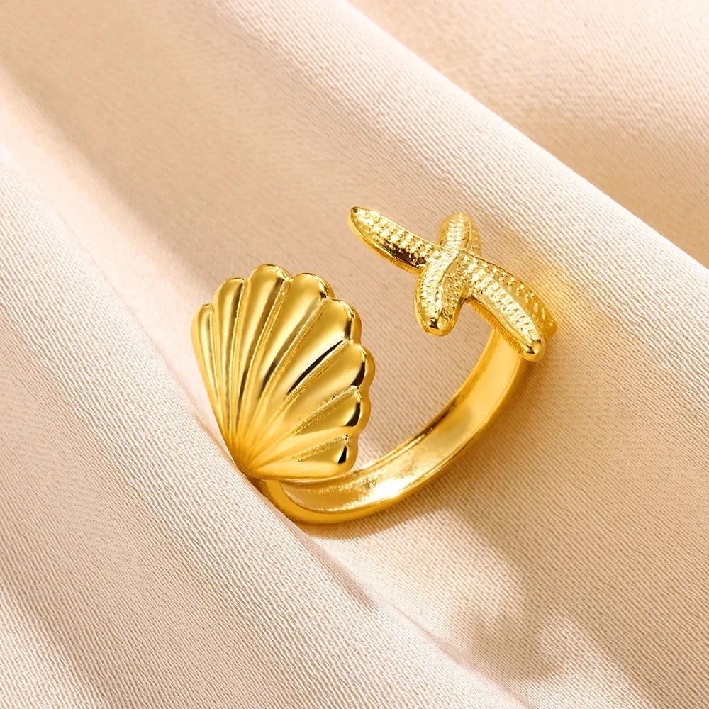 Anillo Concha Dorada – Acero Inoxidable 316L