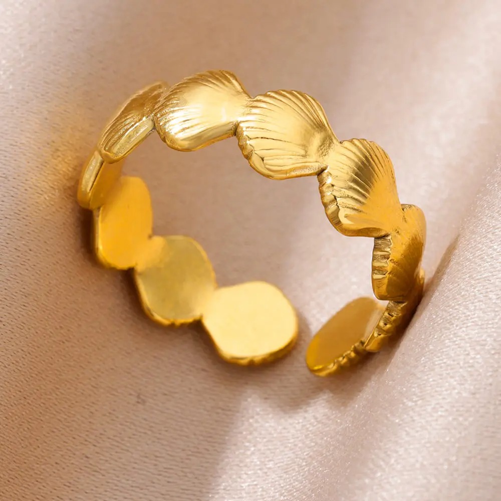 Anillo Concha Dorada – Acero Inoxidable 316L