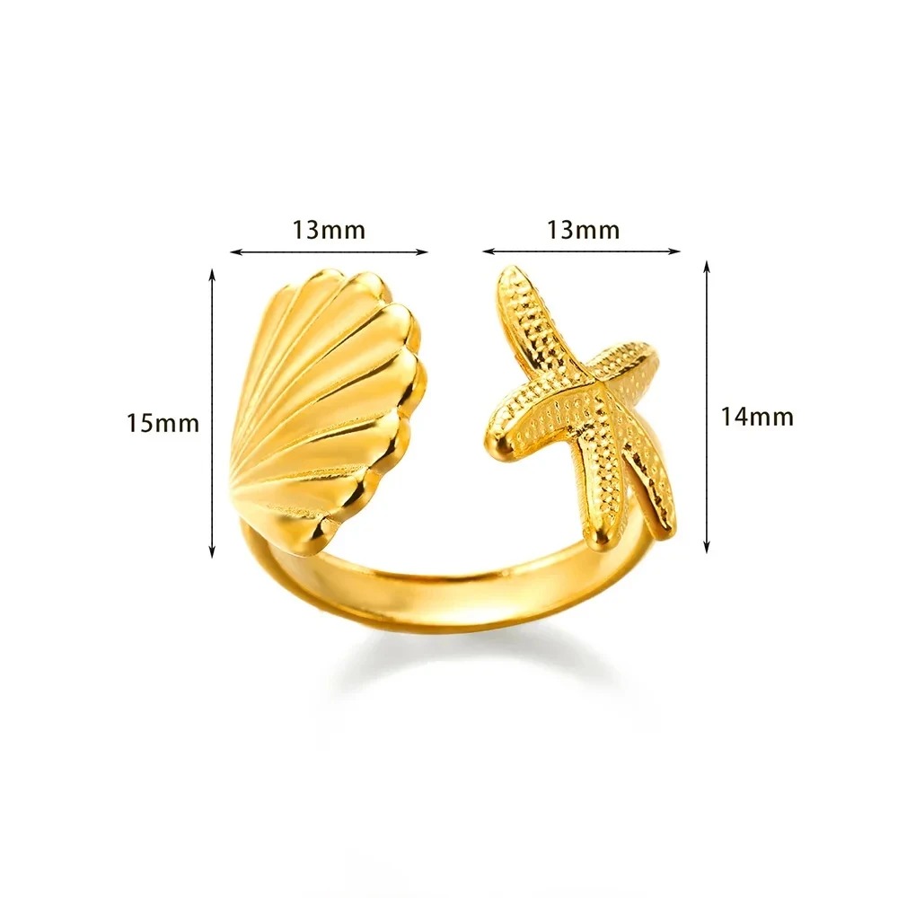Anillo Concha Dorada – Acero Inoxidable 316L