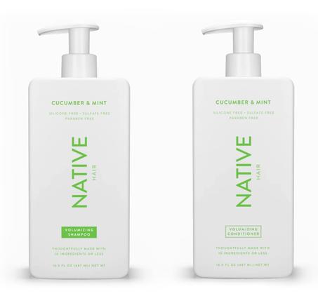 Native El champú y el acondicionador contienen ingredientes derivados de forma natural, todo tipo de cabello color y tratado de fino a seco dañado, sin sulfatos ni tintes, pepino y menta, 16.
