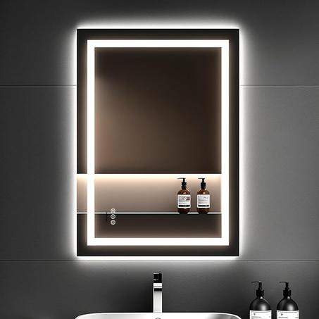 Espejo de baño LED de 35 x 24 pulgadas con luces, antiniebla, regulable, retroiluminado y con iluminación frontal para pared, espejo de baño inteligente con función de memoria, vidrio templad