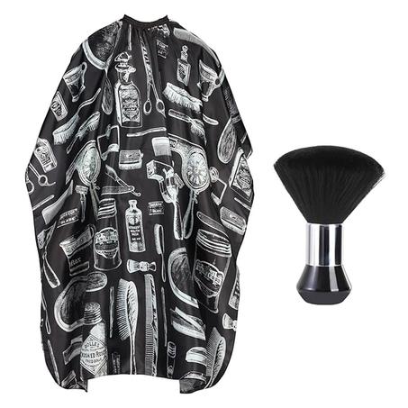 Capa profesional de corte de pelo con cepillo para el cuello, capa de peluquería de gran tamaño para hombres, mujeres y niños, Negro con patrón blanco de suministros de peluquería
