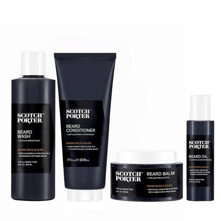 Scotch Porter Colección de barba – Limpia, hidrata, calma y estiliza el cabello grueso y seco mientras fomenta el crecimiento para una barba más completa y saludable – Incluye lavado, acondic