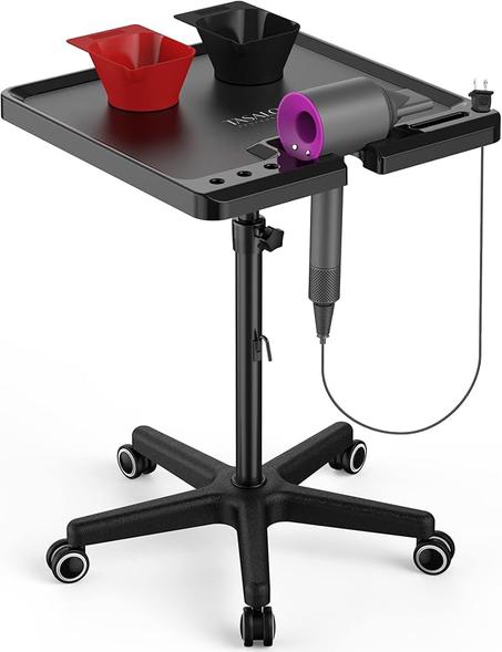 TASALON Bandeja de salón con ruedas, bandeja con 2 cuencos magnéticos, bandeja para mesa de tatuaje, bandeja enrollable con ruedas sin varillas para el cabello, bandeja para instrumentos de e