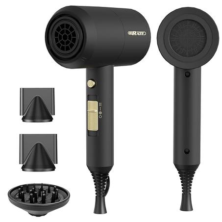 SHRATE Secador de pelo iónico ligero con difusor, potente secador de 1800 W para secado rápido, mini secador de pelo profesional de bajo ruido para viajes, regalos, peinado del cabello (negro