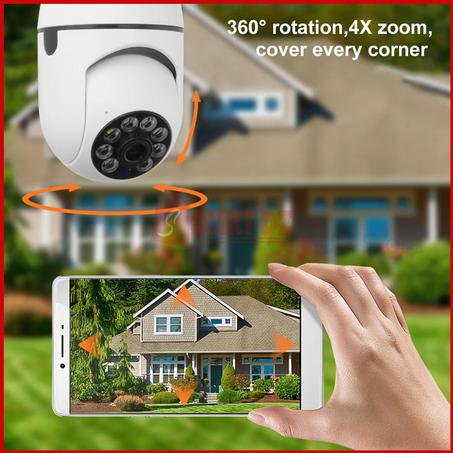 كاميرا لاسلكية على شكل مصباح قابلة للدوران 360 درجة تحكم عن بعد Caméra panoramique  sans fil WiFi à ampoule rotative 360 avec moniteur à distance