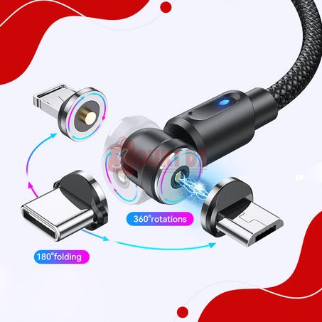 كابل شحن مغناطيسي دوار متعدد الاستخدامات USB-C/Micro/Iphone