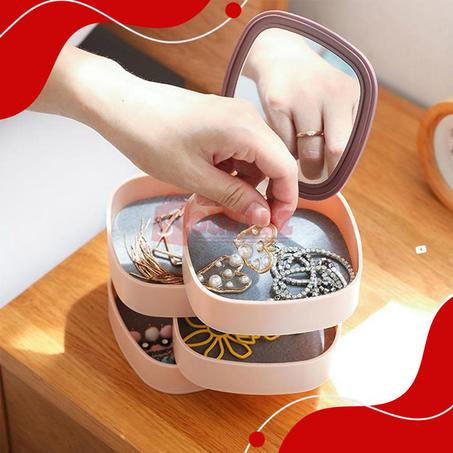 صندوق مجوهرات ذو 4 طبقات مزود بمرآة