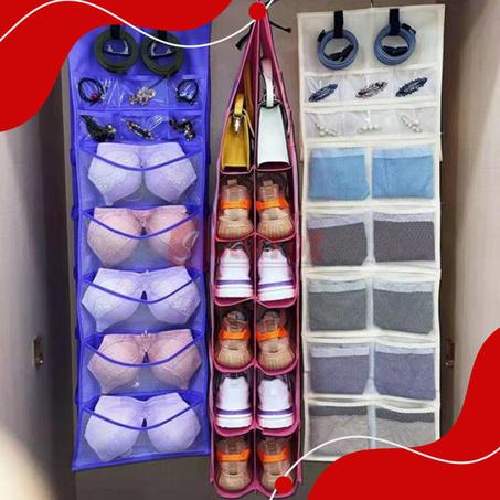 حامل ومنظم الحقائب والملابس الداخلية 2 في 1 متعدد الجيوب قابل للتعليق 33*110سم Organisateur de sac à main et porte sous vetements 2 en1 multipoche suspendu 33x110cm