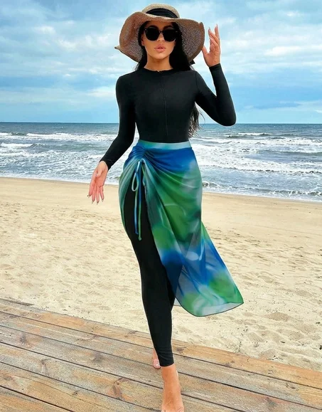طقم بوركيني ملكيـي  (5 قطع) 🏝️ أناقة، حشمة وراحة لا تقاوم 👑🌊