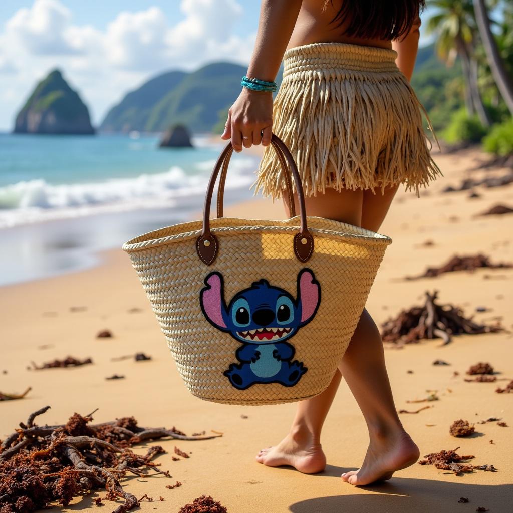 Panier en paille Stitch