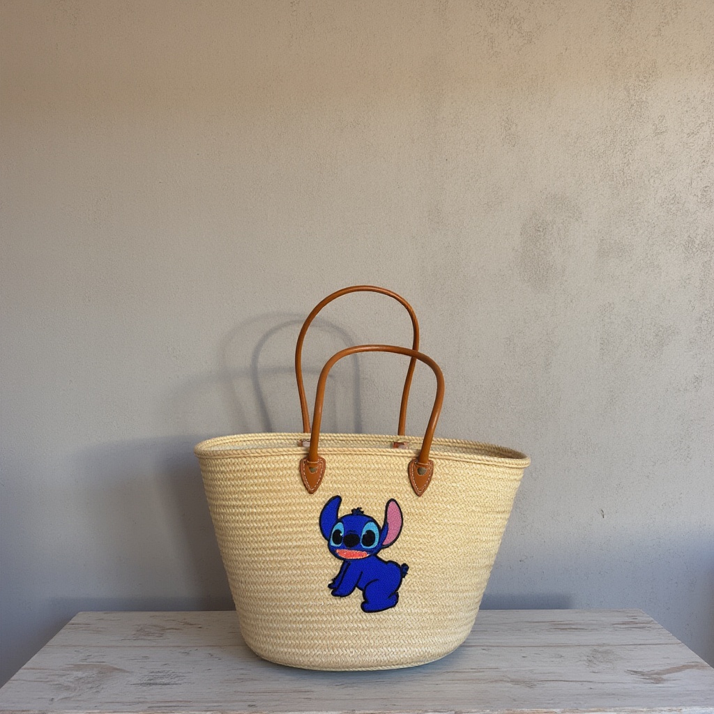 Panier en paille fou Stitch