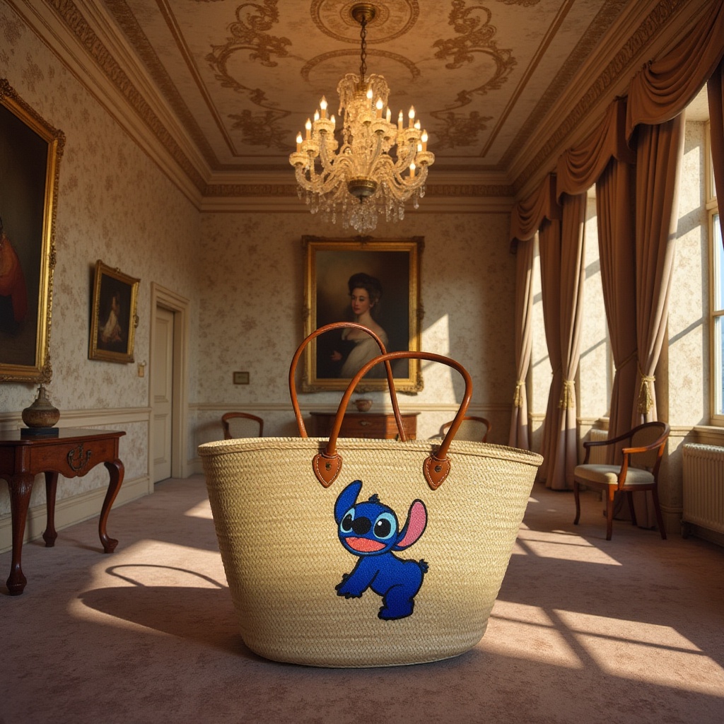 Panier en paille fou Stitch