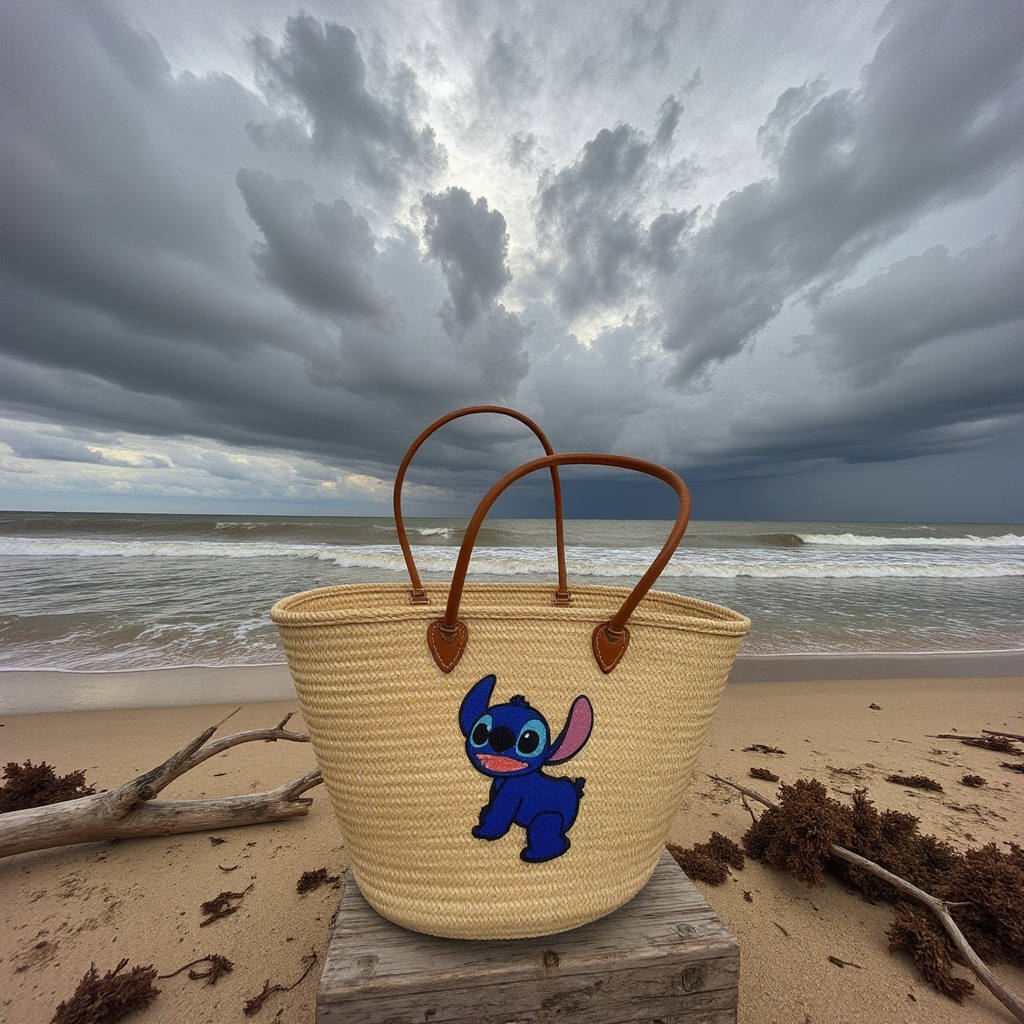 Panier en paille fou Stitch