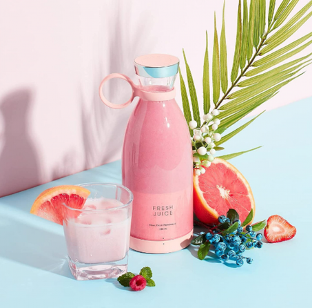 خلاط محمول ذكي وحافظة للسوائل 350مل تعمل بالشحن لاسلكي لون ابيض