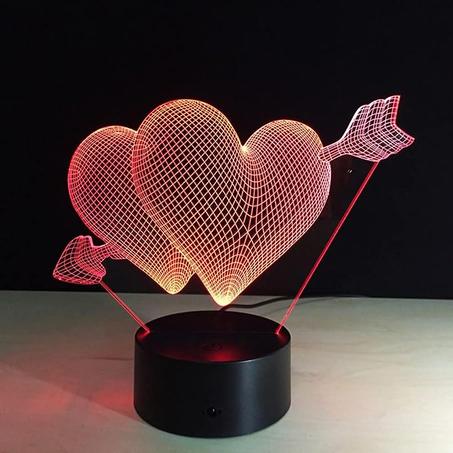 مصباح طاولة بجانب السرير بلونين رومانسي على شكل قلب