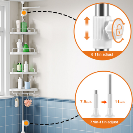 رف زاوية حمام فاخر من الفولاذ المقاوم للصدأ: تصميم عصري، أرفف قابلة للتعديل، وتنظيم مثالي لمنتجات العناية الشخصية، يجعل حمامك أكثر أناقة وراحة