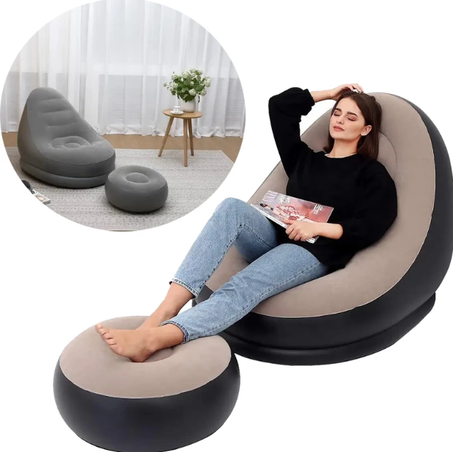 استرخِ بأقصى درجات الراحة مع كرسي الاسترخاء الهوائي القابل للنفخ ومسند القدم