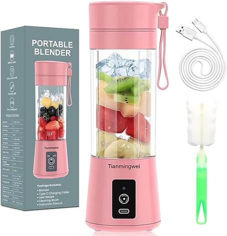 خلاط شخصي محمول بكوب و6 شفرات وقابل لاعادة الشحن عبر USB لخلط الفواكه وطعام الاطفال والسفر، 380 مل