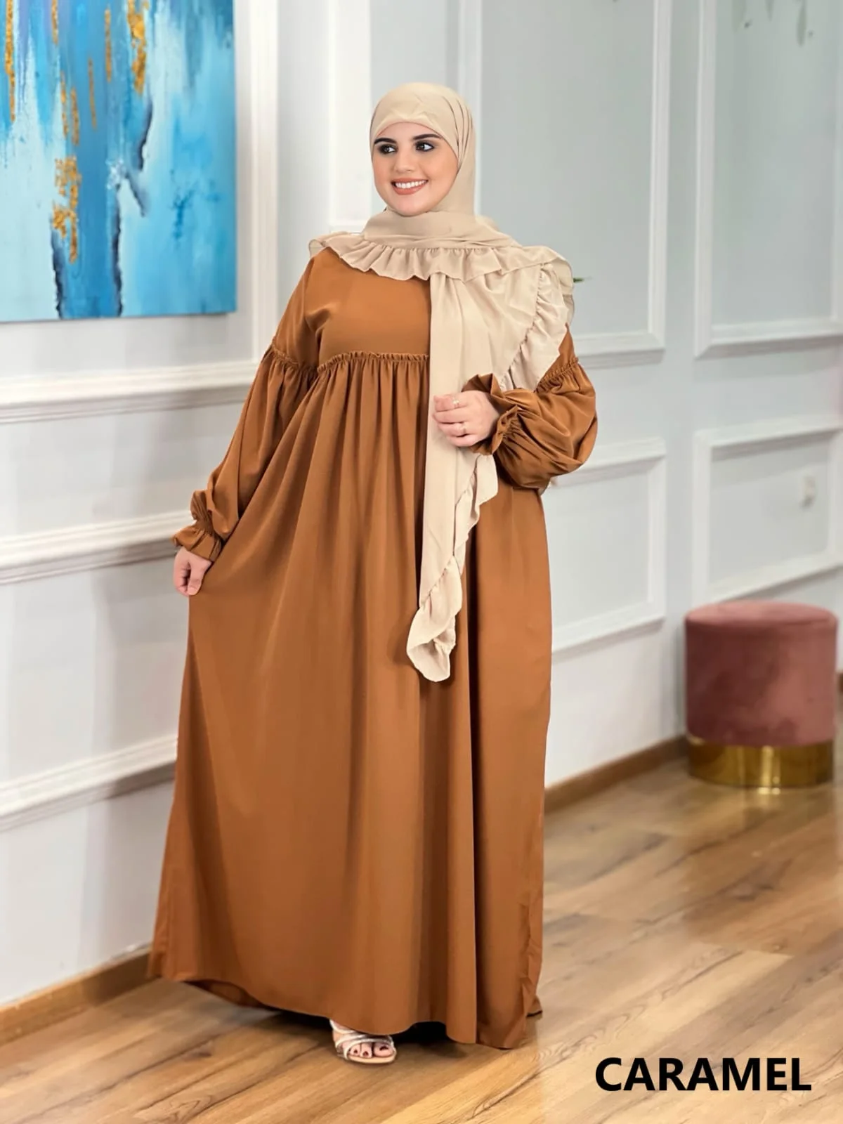 فستان محجبات واسع من Afifa – تصميم أنيق بخامة كريب روزا | متوفر بعدة ألوان