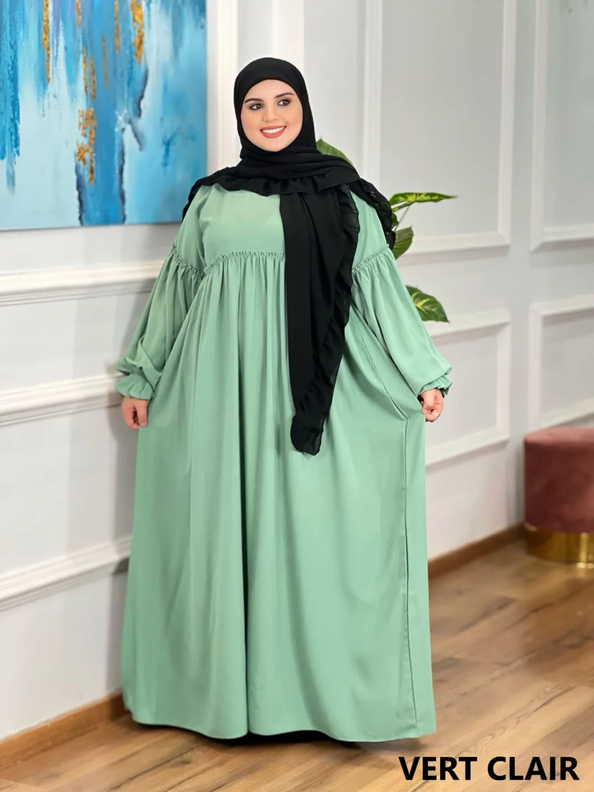 فستان محجبات واسع من Afifa – تصميم أنيق بخامة كريب روزا | متوفر بعدة ألوان