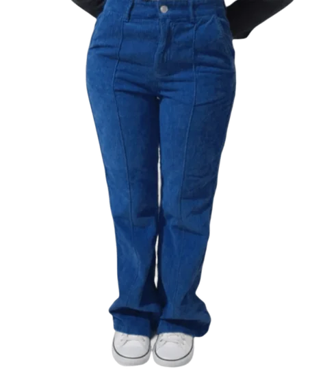 سروال قطيفة أزرق ملكي فاخر