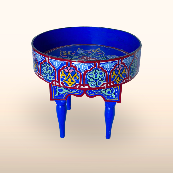 Table Ronde Marocaine Peinte à la Main (Tbla Khbaza)