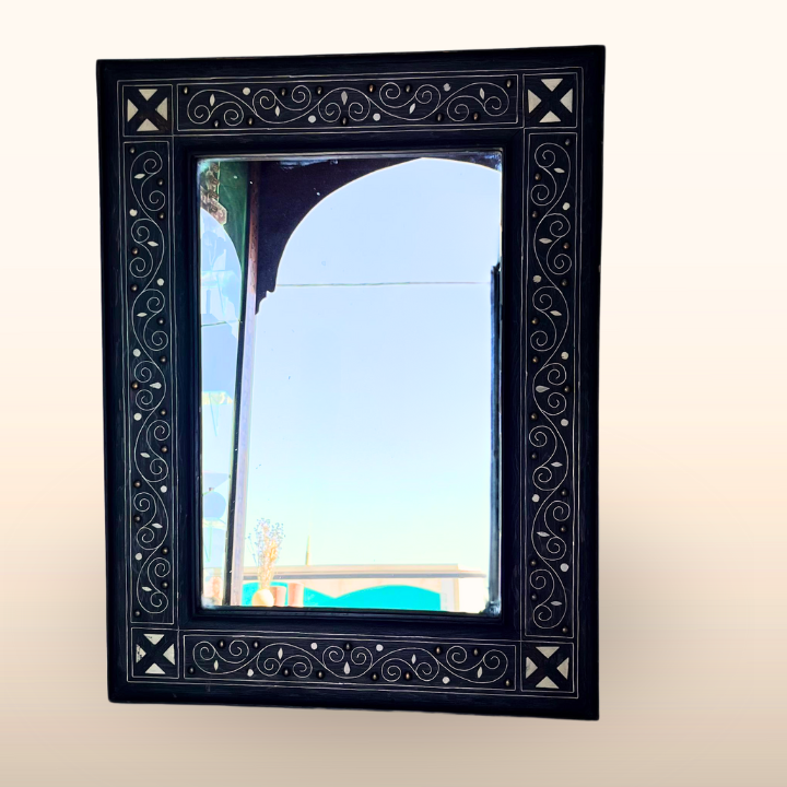 Miroir Marocain en Bois avec Incrustations d'Os