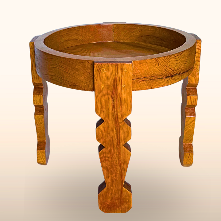 Table Ronde en Bois de Cèdre Naturel (Khachab Arz Tabi3i), 42x40cm