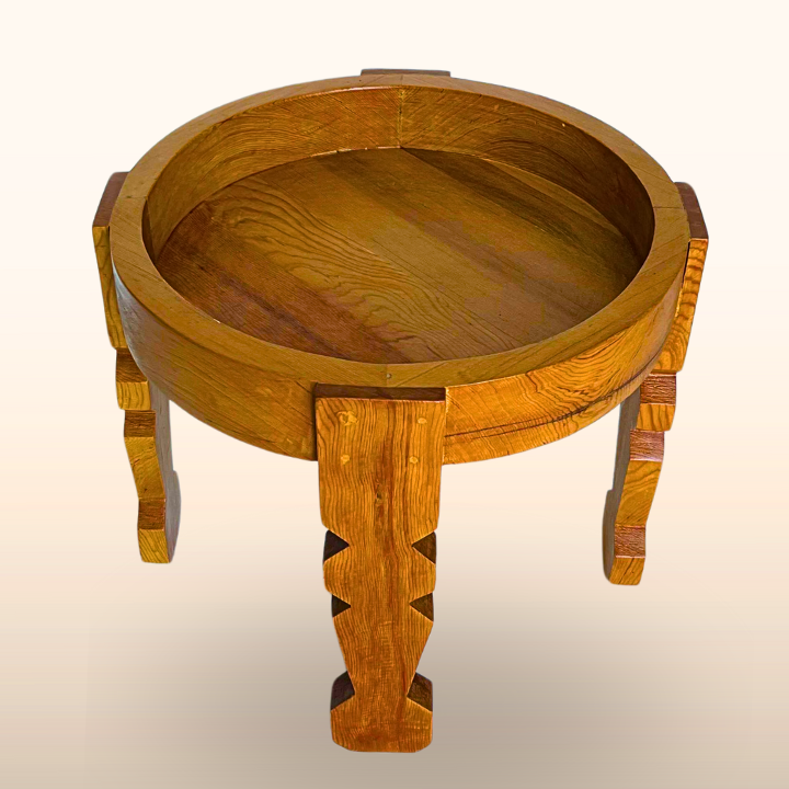 Table Ronde en Bois de Cèdre Naturel (Khachab Arz Tabi3i), 42x40cm