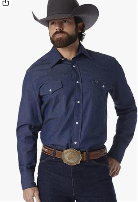 رانجلر قميص عمل غربي بأكمام طويلة وقصة رعاة البقر للرجال بلمسة نهائية ثابتة
