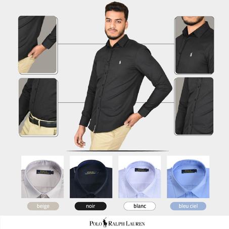 Pack de 4 Chemises Ralph En pur Coton ( Noir + Blanche + Beige + Bleu ciel )