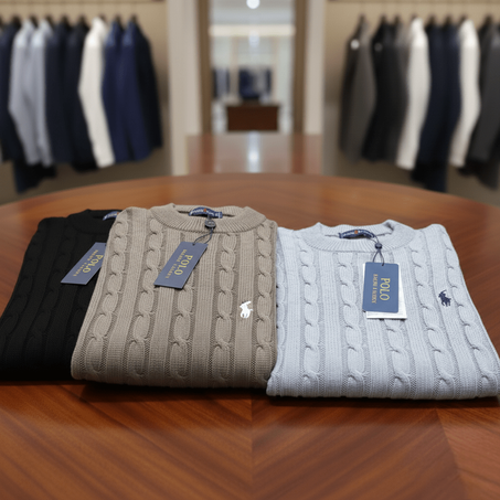 Pack 3 Pulls Ralph col rond en coton 100% Ref-RD91L03 ( Gris + Noir + Beige Foncé )