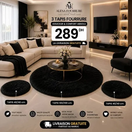 pack 3 tapis foururre rond