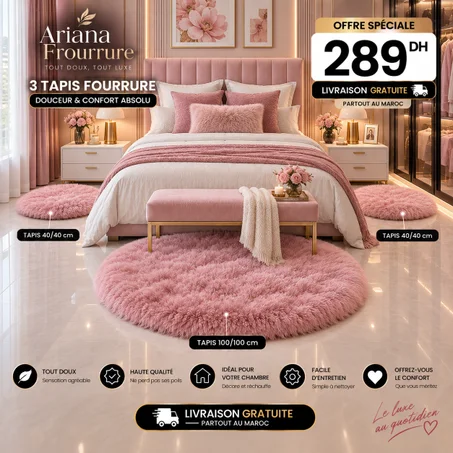 Pack 3 tapis fourrure Rond
